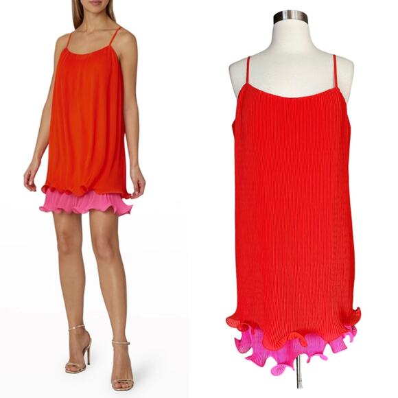 Milly Dresses & Skirts - MILLY Bianca Dress Sleeveless Pleated Coral Orange Cocktail Ruffle Hem 10 NWOT